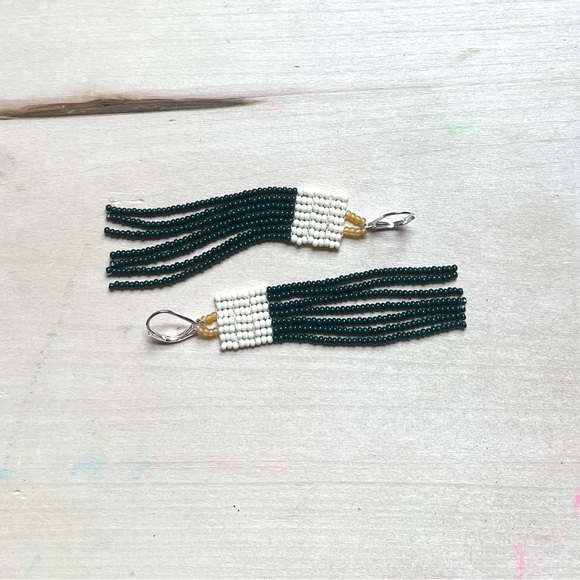 HANDMADE GLASS EARRINGS | Mini Beacon Handwoven Small Batch Earrings in Forest - Picture 5 of 6